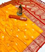 yellow banarasi SIlk Blnd saree with zari weaving work