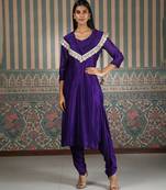 Purple embroidered kurta set with cape