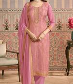 Onion pink embroidred shimmer jacquard salwar suit