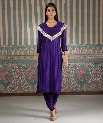 Purple embroidered kurta set with cape 2