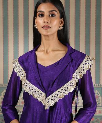 Purple embroidered kurta set with cape 4