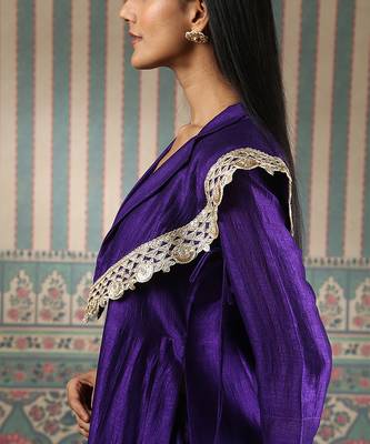Purple embroidered kurta set with cape 5