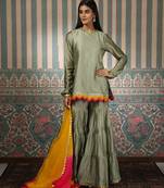 Green plain silk blend gharara set