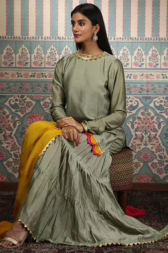 Green plain gharara set
