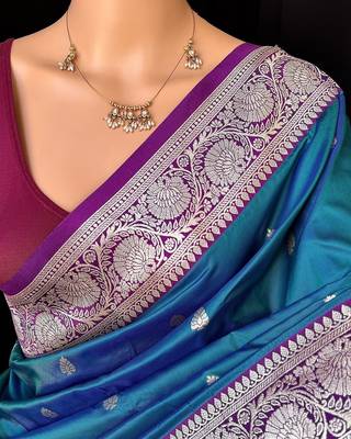 blue banarasi silk saree with zari weaving work 2