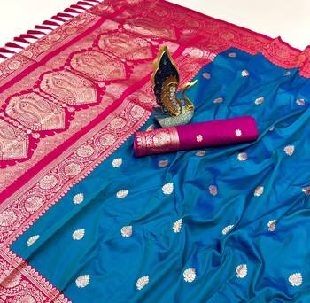 blue banarasi silk saree with zari weaving work 3
