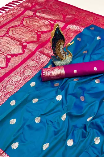 blue banarasi silk saree with zari weaving work