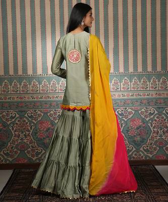 Green plain gharara set 3