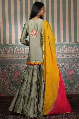 Green plain gharara set