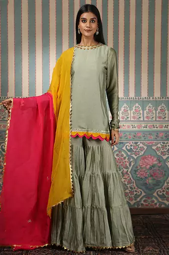 Green plain gharara set