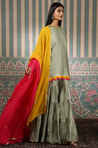 Green plain gharara set