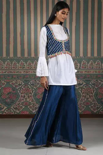 White plain silk blend gharara set