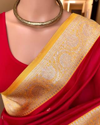 red banarasi silk saree with zari weaving work 2