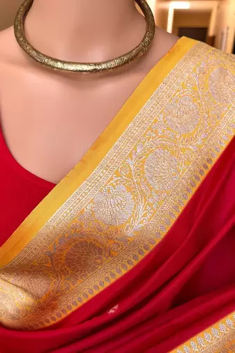 red banarasi silk saree with zari weaving work