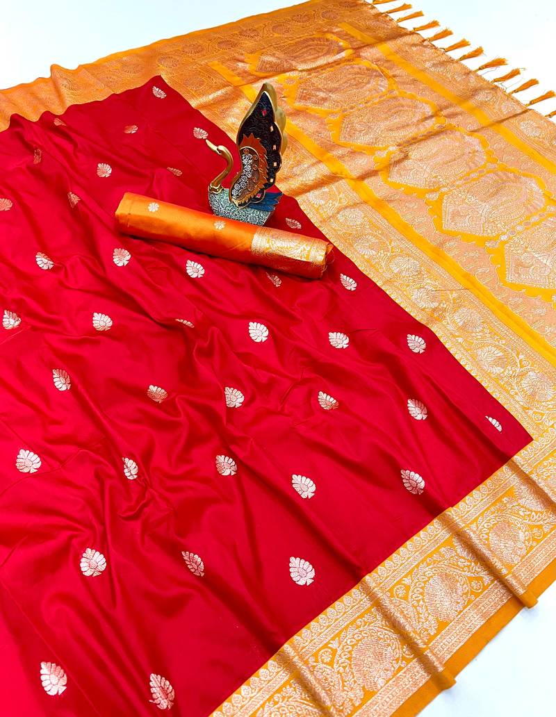 red banarasi SIlk Blnd saree with zari weaving work