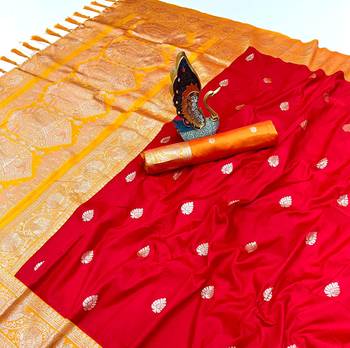 red banarasi silk saree with zari weaving work 3