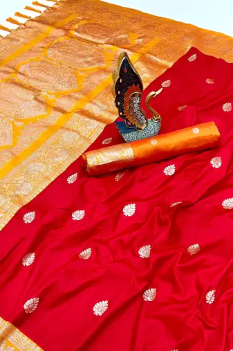 red banarasi silk saree with zari weaving work