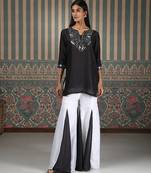 Black embroidered silk blend kurta set