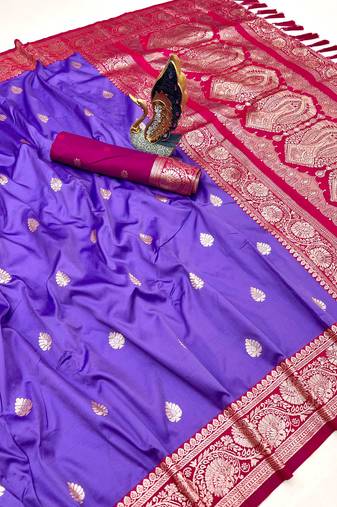 lavender banarasi silk saree with zari weaving work