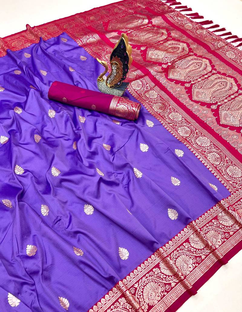 lavender banarasi SIlk Blnd saree with zari weaving work
