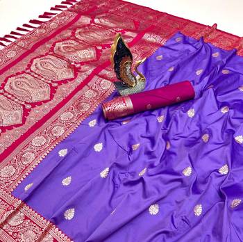 lavender banarasi silk saree with zari weaving work 3