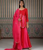 Red embroidered silk blend sharara set