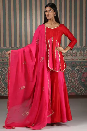 Red embroidered sharara set
