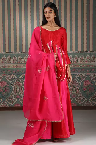 Red embroidered sharara set