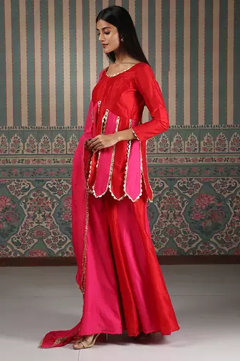 Red embroidered sharara set
