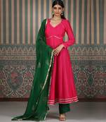 Pink embroidered silk blend anarkali set