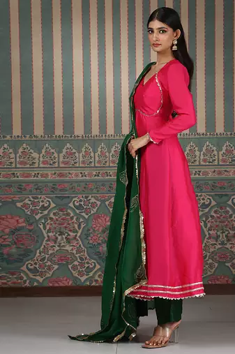 Pink embroidered anarkali set