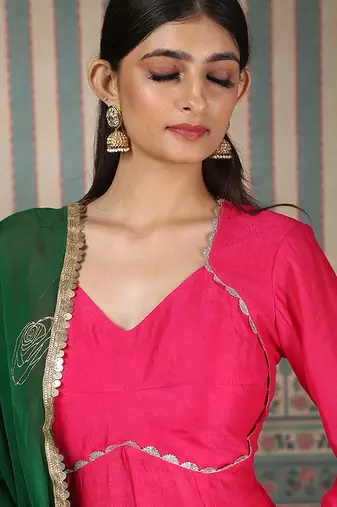 Pink embroidered anarkali set