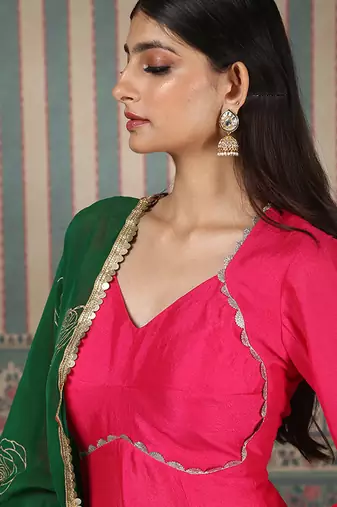 Pink embroidered anarkali set