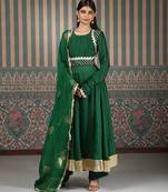 Green embroidered silk blend anarkali set