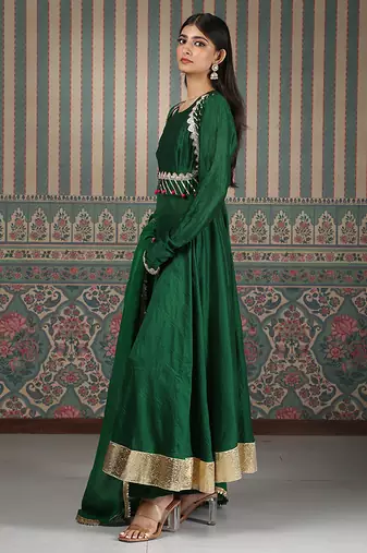 Green embroidered anarkali set