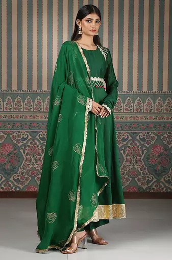 Green embroidered anarkali set