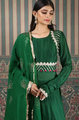 Green embroidered anarkali set