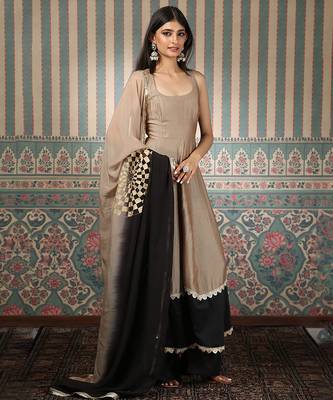 Beige and green embroidered anarkali set 3