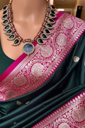 dark green banarasi silk saree with zari weaving work