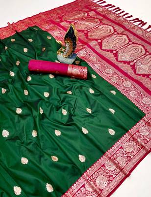 dark green banarasi silk saree with zari weaving work 1