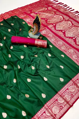 dark green banarasi silk saree with zari weaving work