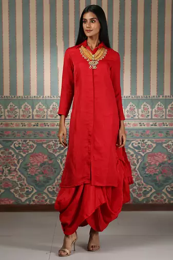 Red embroidered Kurta set