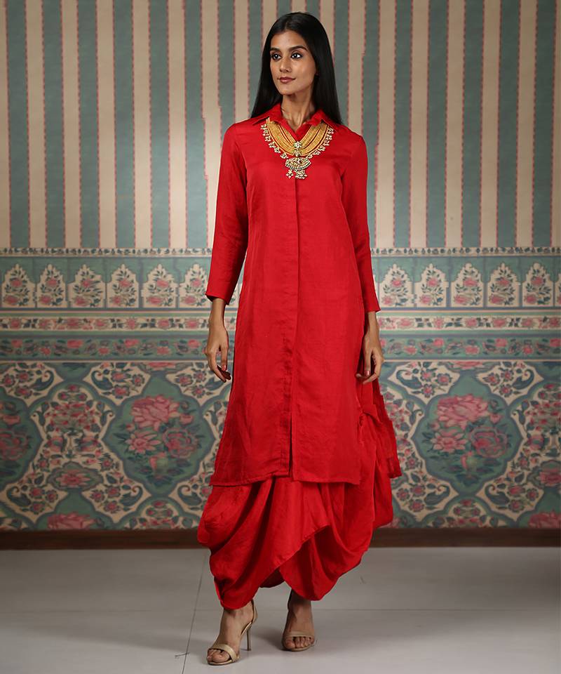 Red embroidered Kurta set