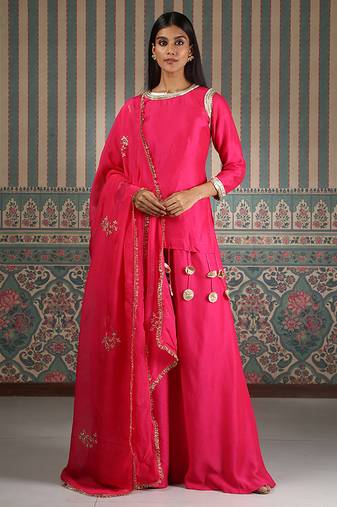 Pink embroidered silk blend sharara set