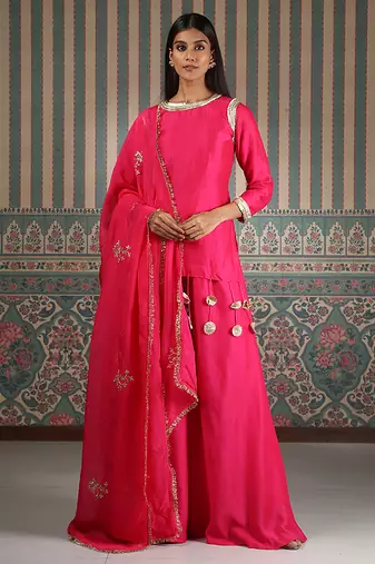 Pink embroidered silk blend sharara set