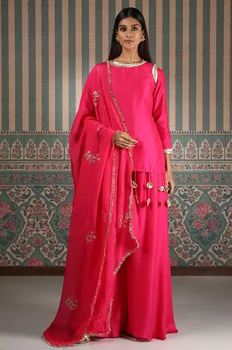 Pink embroidered sharara set