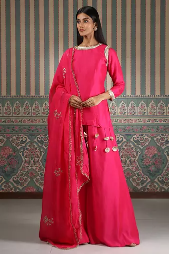 Pink embroidered sharara set