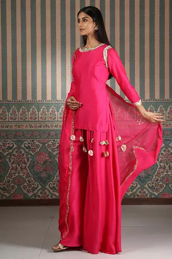 Pink embroidered sharara set