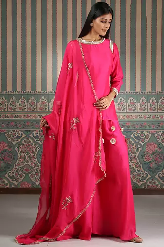 Pink embroidered sharara set