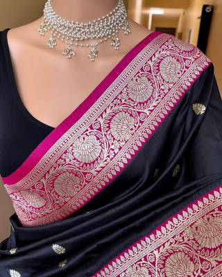 black banarasi silk saree with zari weaving work 2
